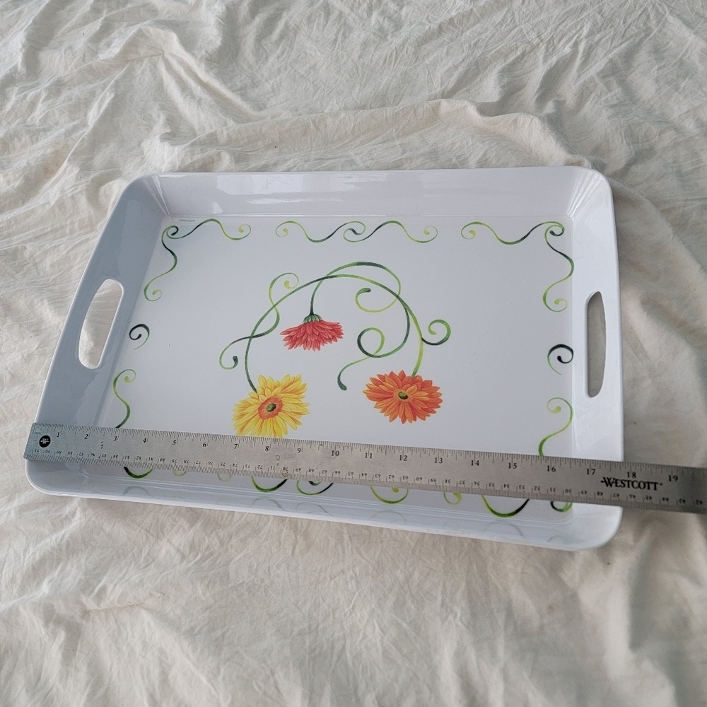PRECIDIO Melamine Daisy 18" Rectangular Serving Tray w/Handles Flowers